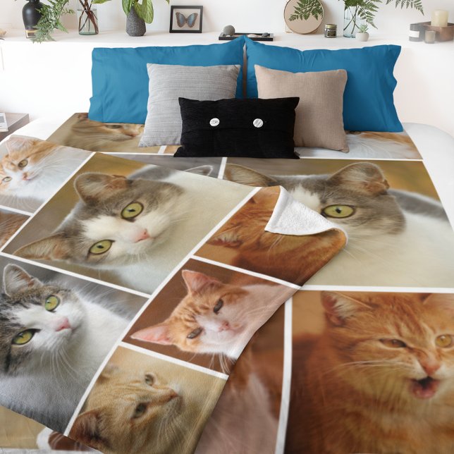 Custom Cat 8 Photo Personalised Fleece Blanket (Creator Uploaded)