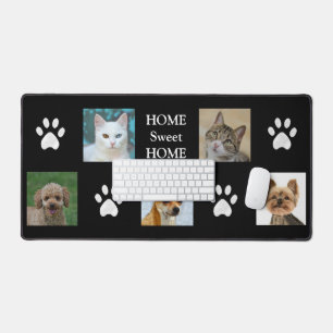 Custom Cat and Dog Photos on Black Desk Mat