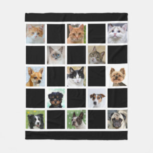 Custom Cat and Dog Photos on Black Fleece Blanket
