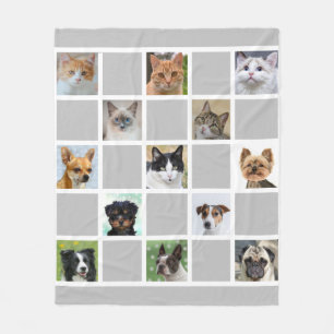 Custom Cat and Dog Photos on Light Grey Fleece Blanket
