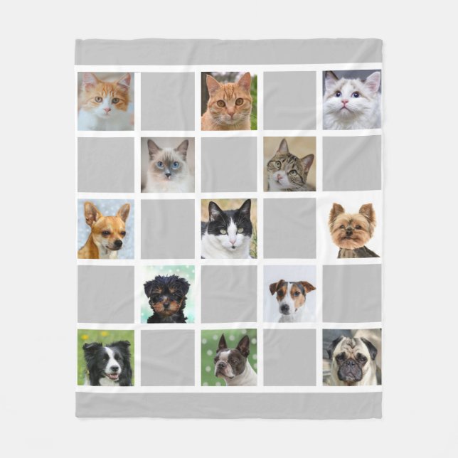 Custom Cat and Dog Photos on Light Grey Fleece Blanket (Front)