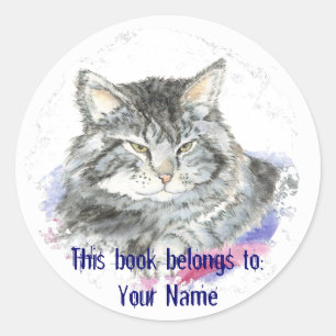 Custom Cat - Book Plate Classic Round Sticker