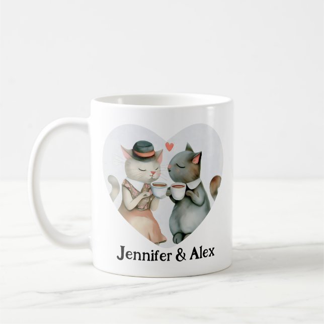 Custom Cat Couple Names Personalised Coffee Mug (Left)