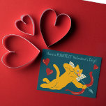Custom Cat Cupid Valelentine's Day Postcard<br><div class="desc">Send the Purrfect Valentine's Day greetings with this postcard. It features a cartoon style illustration of an orange cat doing his best impersonation of cupid with some festive red heart accents against a dark blue background. It's ready to be personalised with your own message on the front in teal coloured...</div>