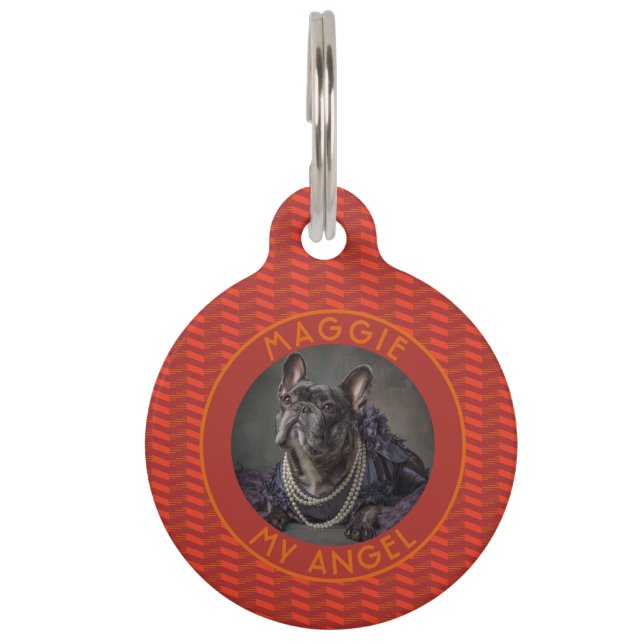 Custom Cat Dad Gift Chevron Pattern Pet Tag (Front)
