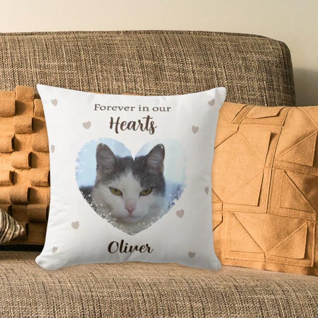 Custom Cat Forever in Our Hearts Throw Pillow (Creator Uploaded)