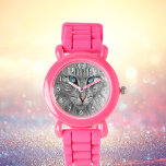 Custom cat kitty dog pet photo watch<br><div class="desc">Personlize and add your photo of your beautiful cat,  dog or pet. Close-up of a cut cat in grey and white With blue eyes looking at you. White numbers.</div>