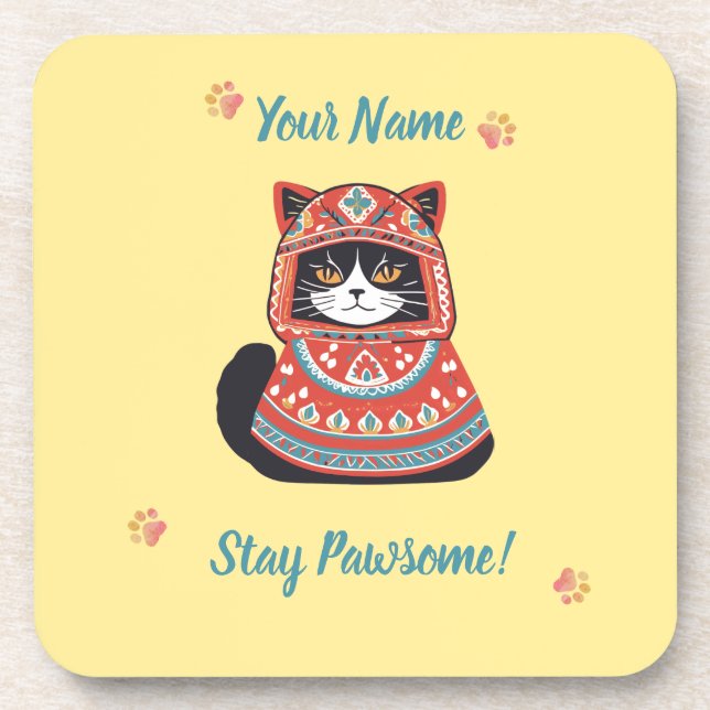 Custom Cat Lover Coaster - Cute & Personalised (Front)