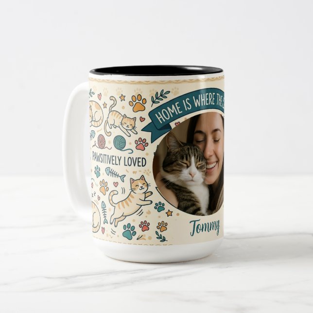 Custom Cat Lover Mug with Photo for Cat Mom (Front Left)