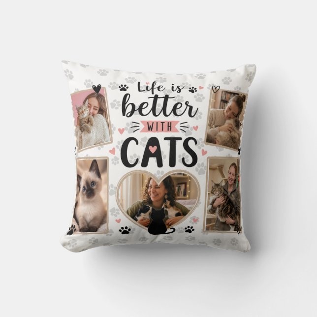 Custom Cat Lover Photo Collage Pillow  (Front)