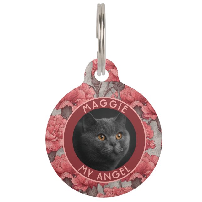 Custom Cat Lover Present Carnations Pet Tag (Front)