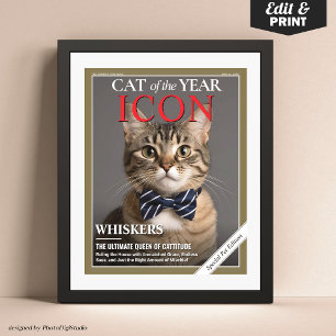 Custom Cat Magazine Cover Template Pet Portrait  Poster