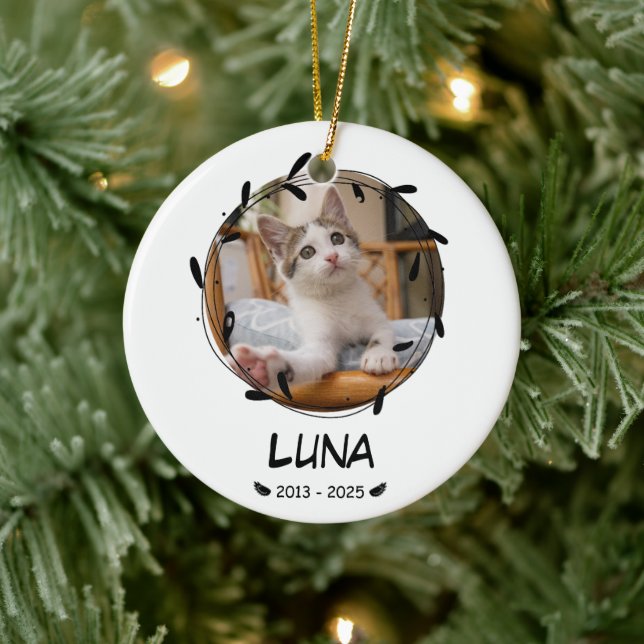 Custom Cat Memorial Keepsake – Photo, Name & Dates Ceramic Tree Decoration (Tree)