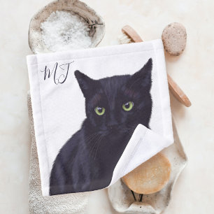 Custom Cat Monogram Black and White Pet Animal Wash Cloth