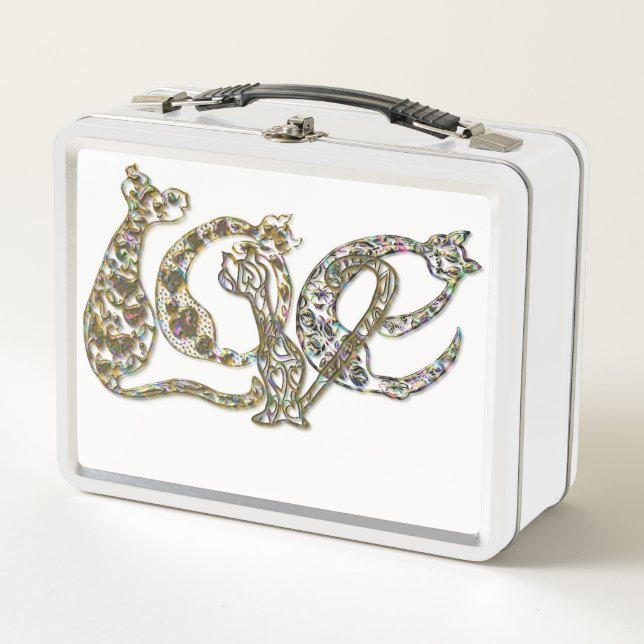 Custom Cat Monogram Font Metallic Pearl Abalone Metal Lunch Box (Front)