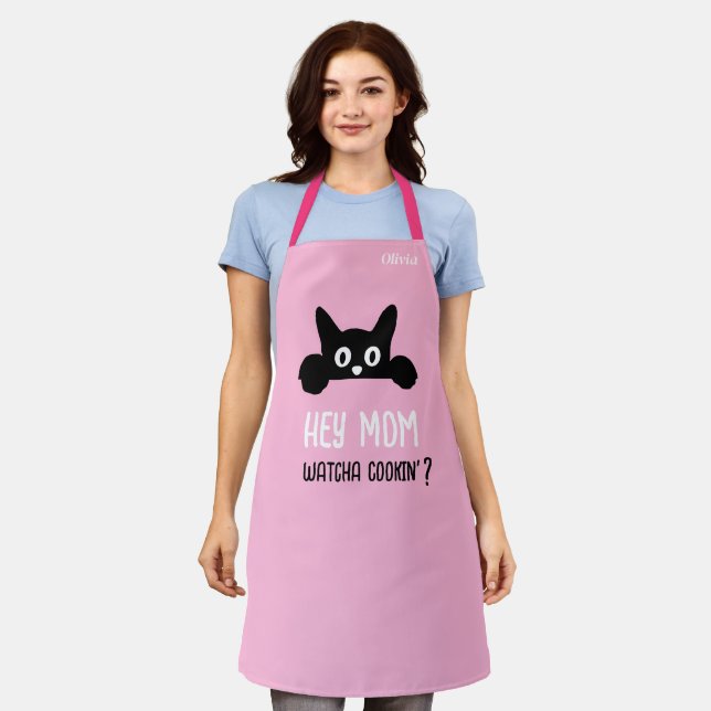 Custom Cat Mum Aprons, Funny Cat All-Over Print Apron (Worn)