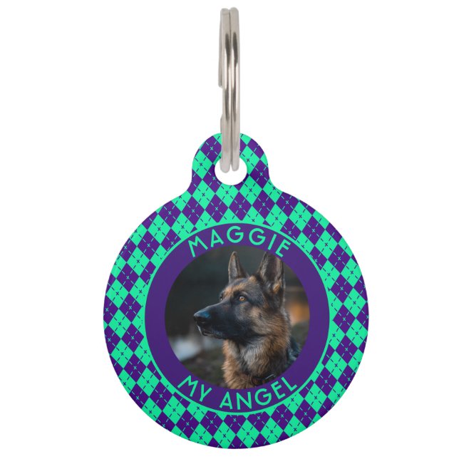 Custom Cat Mum Gift Gingham Print Pet Tag (Front)
