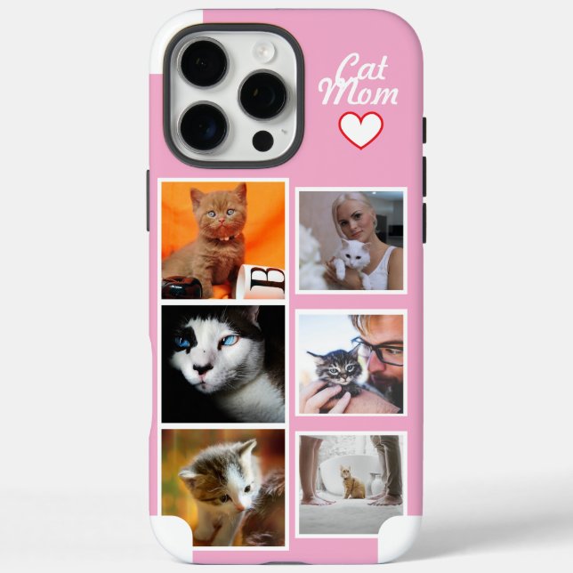 Custom Cat mum Photo Collage Pink with Name Case-Mate iPhone Case (Back)