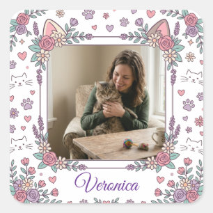 Custom Cat Mum Photo & Name Sticker