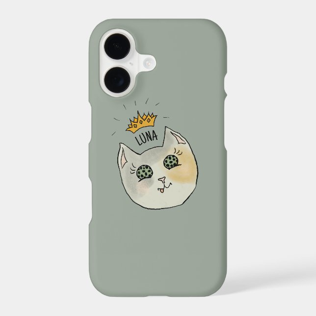 Custom Cat Name Art - Chubby White Cat with Crown (Back)