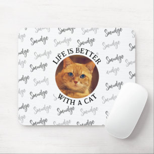 Custom Cat Name Pattern with Photo White Mouse Mat