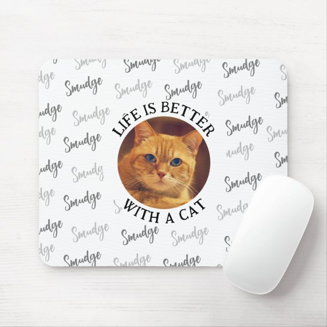 Custom Cat Name Pattern with Photo White Mouse Mat (With Mouse)