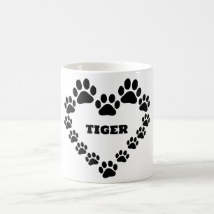 Custom Cat Paw Print Heart Coffee Mug
