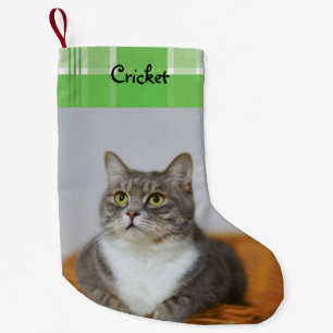 Custom Cat Pet Green Flannel Holiday Small Christmas Stocking