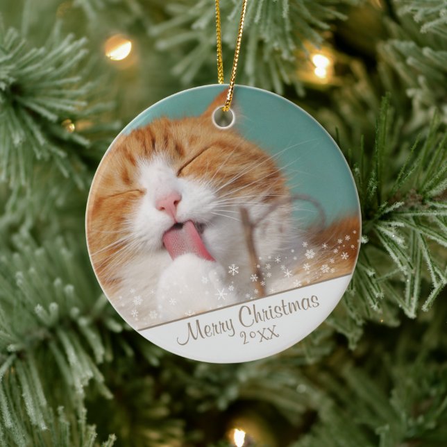 Custom Cat Pet Photo Christmas Holiday Keepsake Ceramic Tree Decoration (Tree)