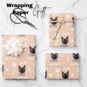 Custom Cat Pet with Photo & Name Wrapping Paper Sheet