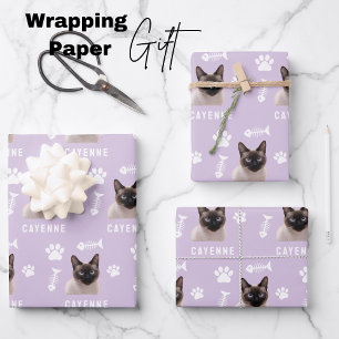 Custom Cat Pet with Photo & Name Wrapping Paper Sheet