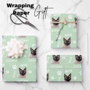 Custom Cat Pet with Photo & Name Wrapping Paper Sheet