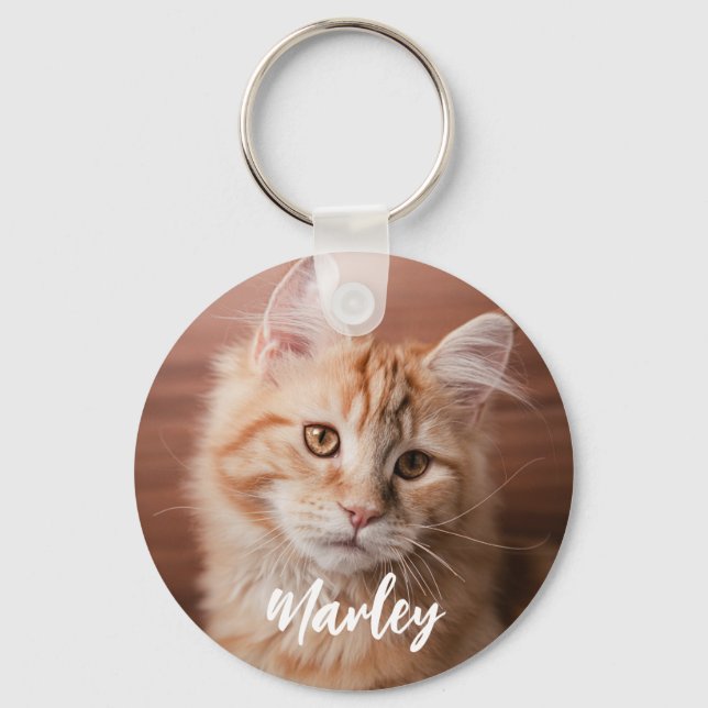 Custom Cat Photo and Name Script Key Ring (Front)
