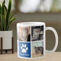 Custom Cat Photo Collage Blue Paw Print Cute