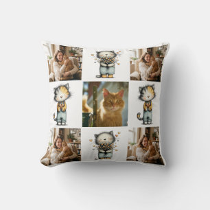 Custom Cat Photo Collage Cat Mom Birthday Gift  Cushion