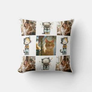 Custom Cat Photo Collage Cat Mum Birthday Gift Cushion