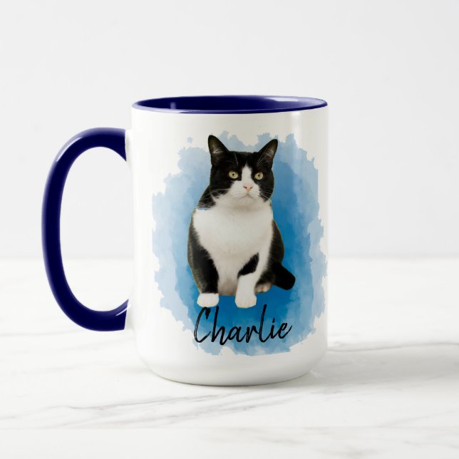 Custom Cat Photo Name Kitty Lovers Owner Mum Dad Mug (Left)