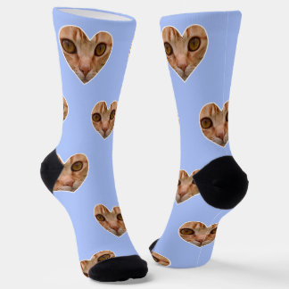 Custom Cat Photo on Light Blue Crew Socks