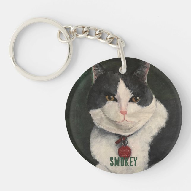 Custom Cat Photo Personalised Name Key Ring (Front)