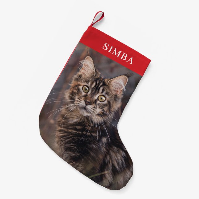 Custom Cat Photo Personalised Pet Small Christmas Stocking (Front (Hanging))