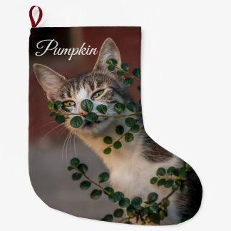 Custom Cat Photo Pet's Name  Large Christmas Stocking