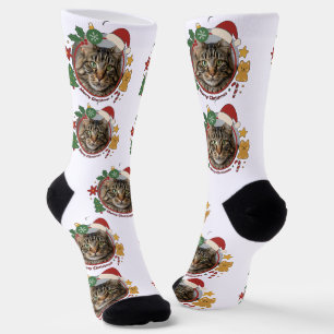Custom Cat PhotoPattern Christmas Gift Socks 
