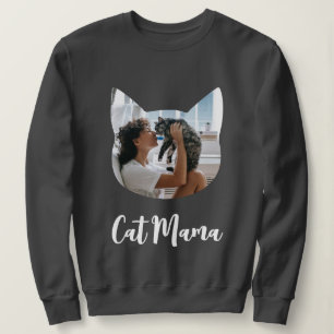 Custom Cat Shaped Photo Cat Lover Cat Mama Script  Sweatshirt