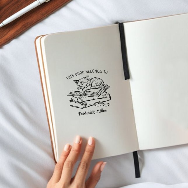 Custom Cat Sleeping Bookplate Rubber Stamp (Creator Uploaded)