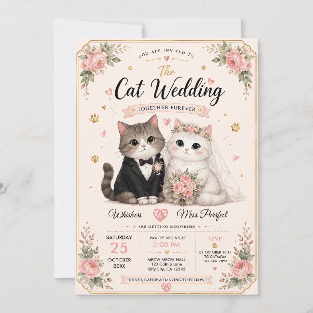 Custom Cat Wedding Invitation (Front)