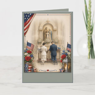 Custom Catholic American Military Wedding Invitation