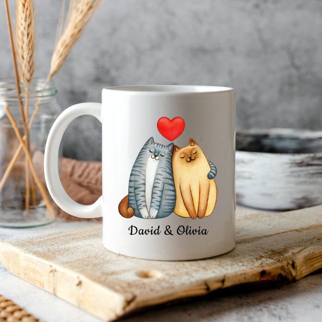 Custom Cats Couple Names Personalised Coffee Mug (Creator Uploaded)