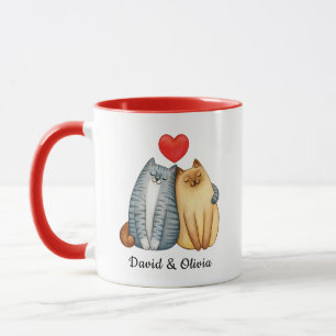 Custom Cats Couple Names Red Personalised Mug