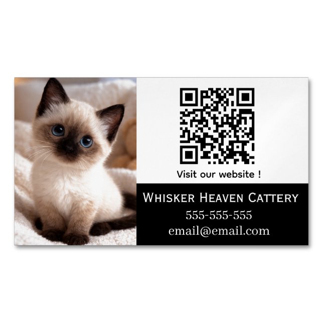 Custom Cattery Business Card Magnet with QR Code  (Front)