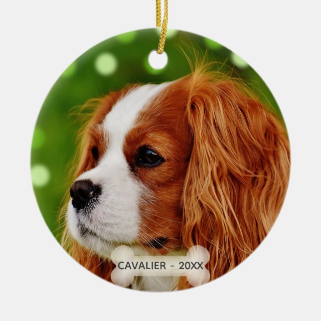Custom Cavalier King Charles Spaniel Dog Photo Ceramic Tree Decoration (Front)